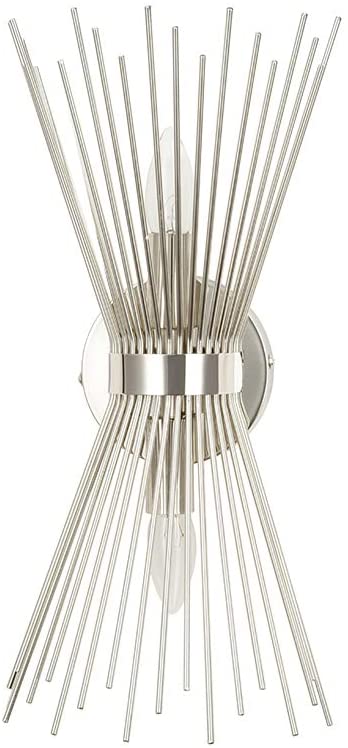 Photo 1 of Amazon Brand – Rivet Mid-Century Modern Metal Starburst 2-Light Wall Sconce Lamp, Bulbs Included, 17.5"H, Polished Nickel