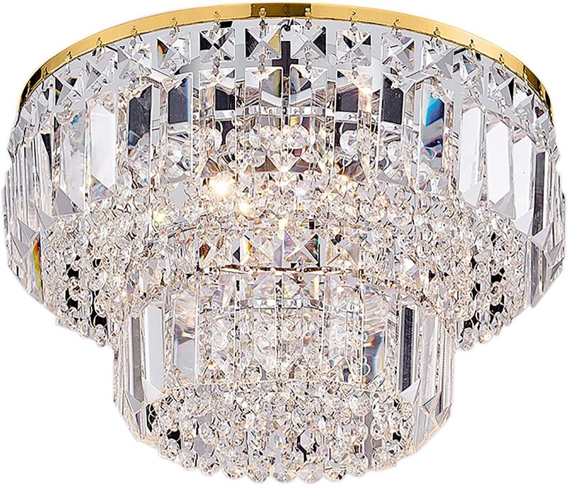 Photo 1 of Crystal Ceiling Lamp, 2-Layer Crystal Chandeliers, Modern Recessed Ceiling Lamps, Bedroom Ceiling Lamps, for Bedrooms, Dining Rooms, Cloakrooms, Offices, Living Rooms
