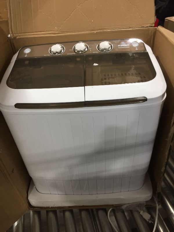 Photo 1 of KUPPET Washing Machine, 16.5lbs Compact Twin Tub Wash&Spin Combo for Apartment, Dorms, RVs, Camping and More, White&Brown
