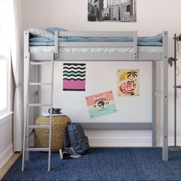 Photo 1 of Your Zone Kids Wooden Loft Bed with Ladder, Twin, Gray
