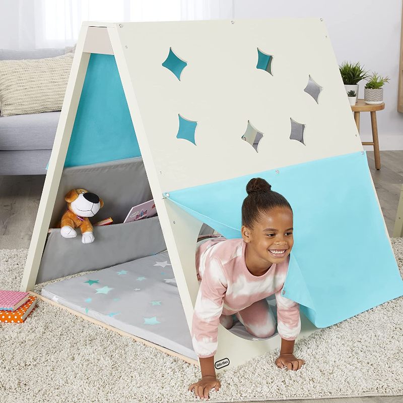 Photo 1 of Little Tikes Starry Night Reading Nook Indoor Kids Furniture Includes Starlight Projector, Cushioned Mat, Book Storage, Modern White/Light Blue Wooden Play Space- Great Gift for Readers, Kids Ages 3+
