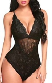 Photo 1 of Avidlove Women Snap Crotch Lingerie Sexy Lace Bodysuit Deep V Teddy One Piece Lace Babydoll size M
