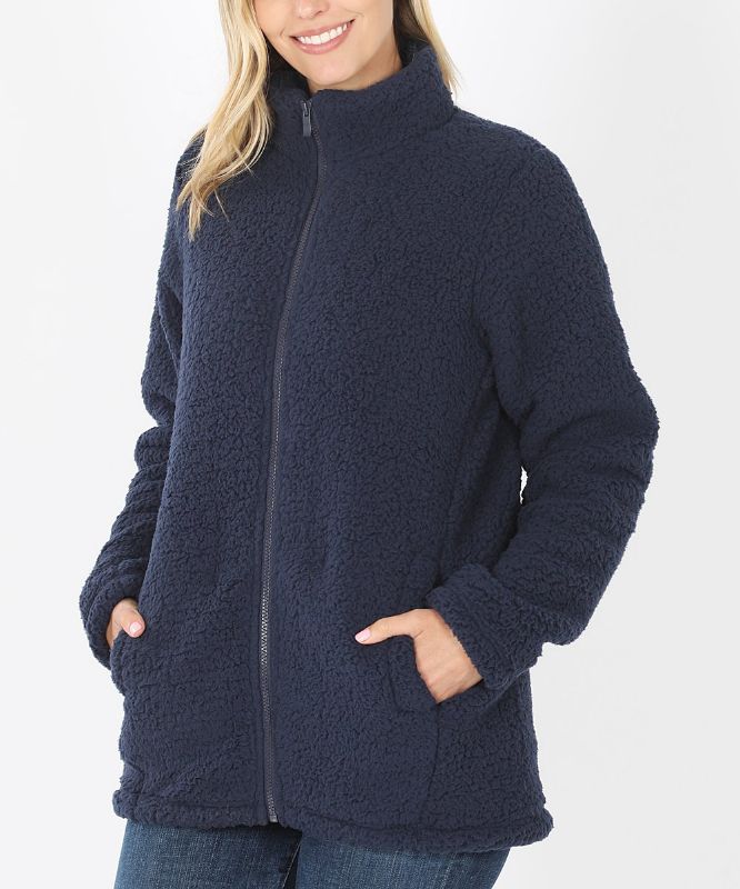 Photo 1 of  Navy Zip-Up Sherpa Jacket - Women
SIZE L