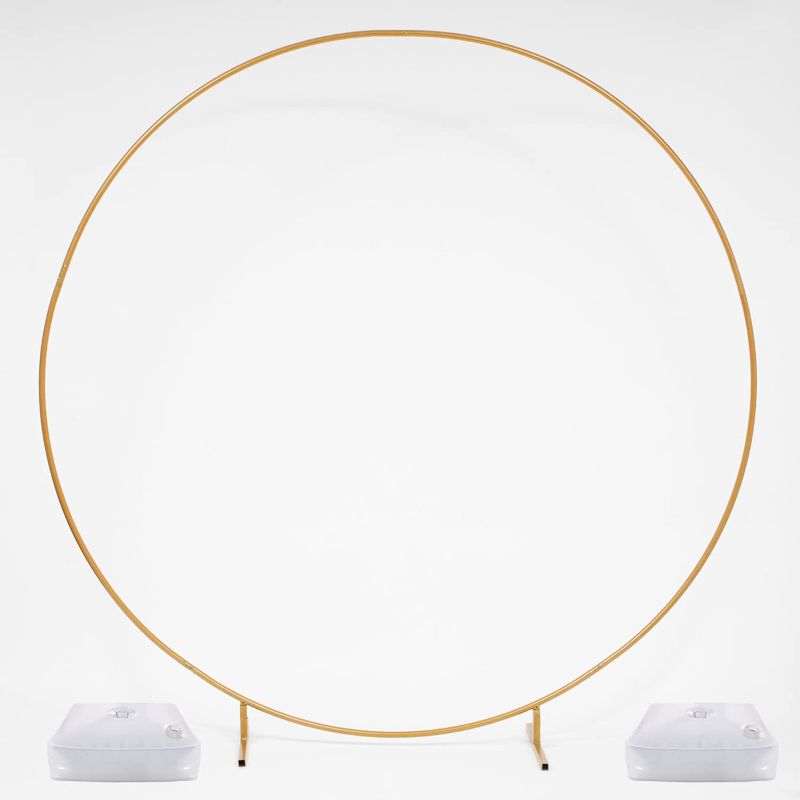 Photo 1 of 7.2FT Round Wedding Arch, Gold Circle Arch with Stands Metal Hoop for Floral Balloon Garland Birthday Wedding Photo Background Decorations
