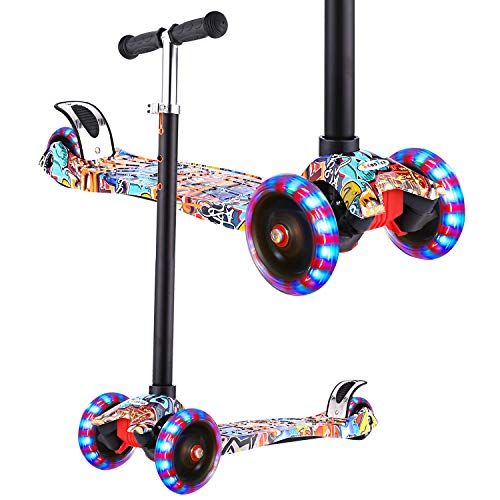 Photo 1 of Hikole Scooter for Kids, 3 Wheel Kick Scooter for Toddlers Girls & Boys,Adjustable Height, Lean to Steer, Extra-Wide Deck, Kids Scooter with LED Light Up Wheels for Children Ages 4-12 Max Load 50KG
