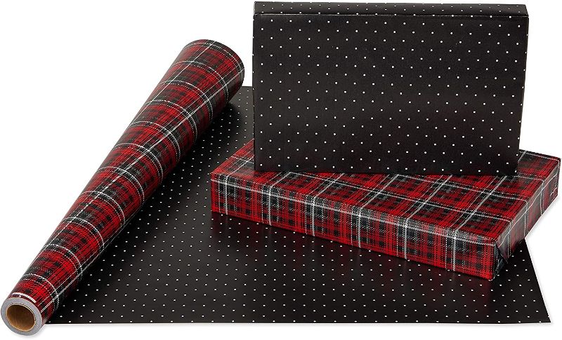 Photo 1 of American Greetings Reversible Wrapping Paper Jumbo, Red and Black Plaid (1 Roll, 175 sq. ft)