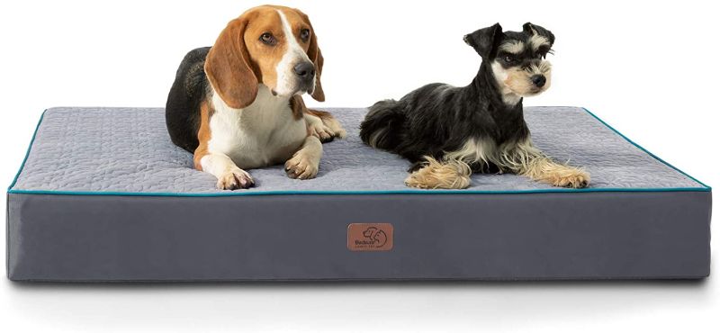 Photo 1 of Bedsure Orthopedic Memory Foam Dog Bed for Large Dogs up to 75/100lbs, (3.5-4 inches Thick) Pet Bed Mattress with Removable Washable Cover, 2-Layer Pet Mat with Waterproof Lining Dog beds, Grey
