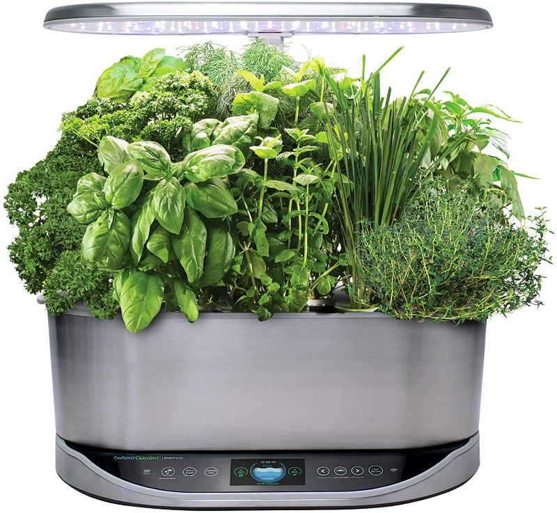 Photo 1 of AeroGarden Bounty Elite - Indoor Garden with LED Grow Light, WiFi and Alexa Compatible, Stainless Steel