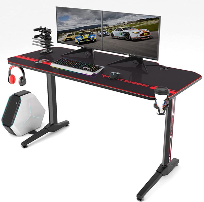 Photo 1 of Vitesse 55 inch Gaming Desk, Gaming Computer Desk, PC Gaming Table, T Shaped Racing Style Professional Gamer Game Station with Full Mouse pad, Gaming Handle Rack, Cup Holder Headphone Hook