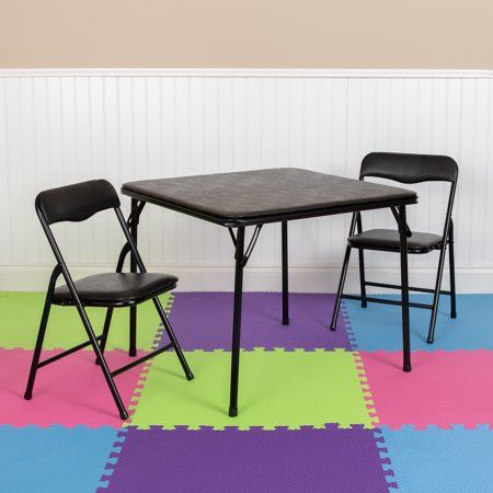 Photo 1 of 3 Piece Black Kids Folding Table and Chair Set 24"