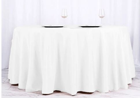 Photo 1 of 120" White Polyester Round Tablecloth