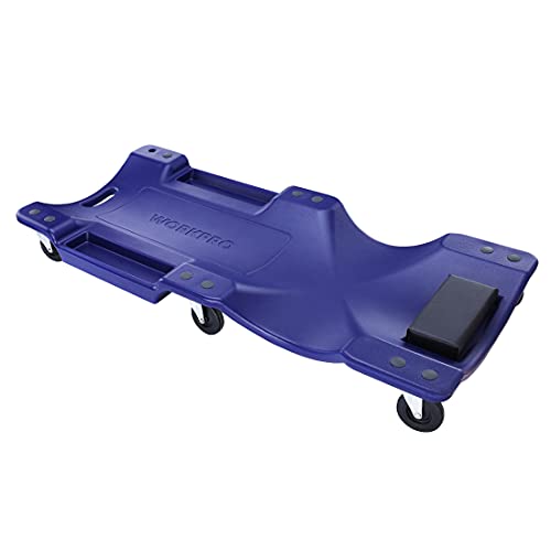 Photo 1 of WORKPRO Mechanic Wheel Plastic Creeper 40 Inch, Blow Molded Ergonomic Body with Padded Headrest & Dual Tool Trays, 330 Lbs Capacity