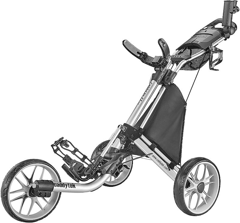 Photo 1 of CaddyTek 3 Wheel Golf Push Cart - Foldable Collapsible Lightweight Pushcart with Foot Brake - Easy to Open & Close
