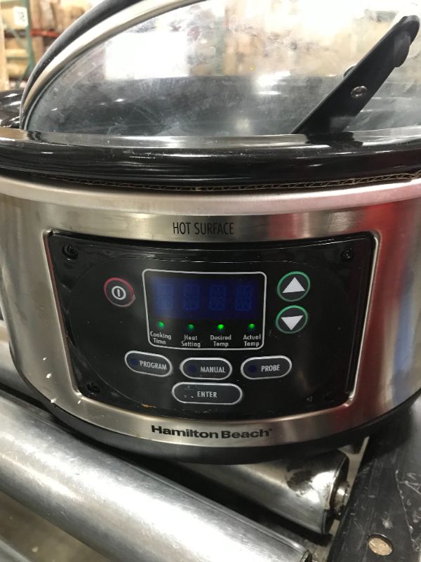 Photo 3 of Hamilton Beach Portable 6-Quart Set & Forget Digital Programmable Slow Cooker with Lid Lock, Temperature Probe, Stainless Steel
