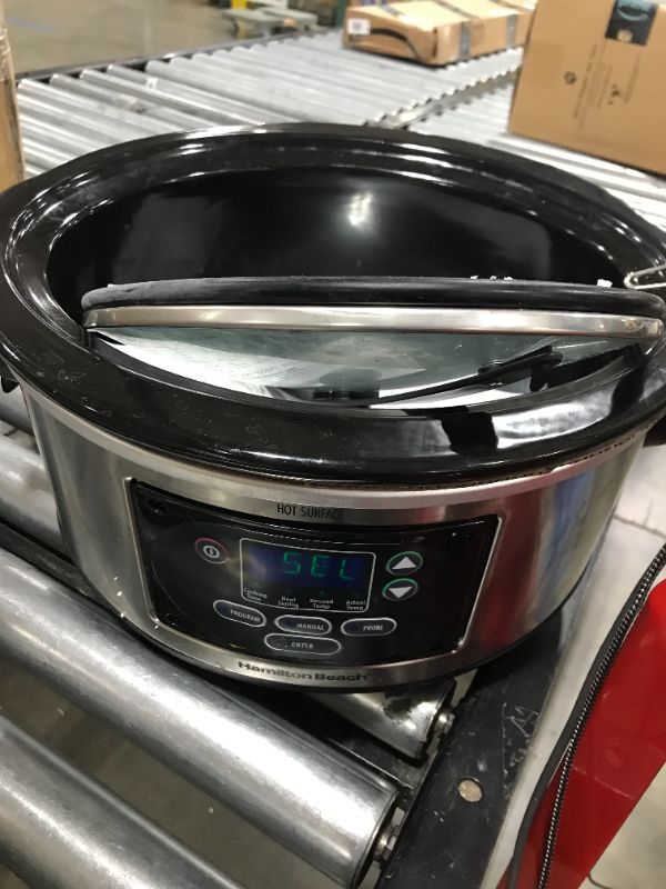 Photo 2 of Hamilton Beach Portable 6-Quart Set & Forget Digital Programmable Slow Cooker with Lid Lock, Temperature Probe, Stainless Steel
