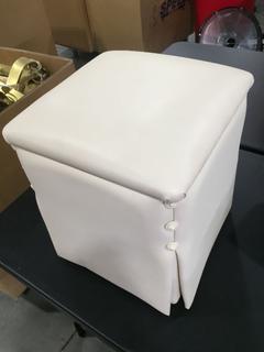 Photo 3 of CREME FAUX LEATHER OTTOMAN 17H X 15W INCHES