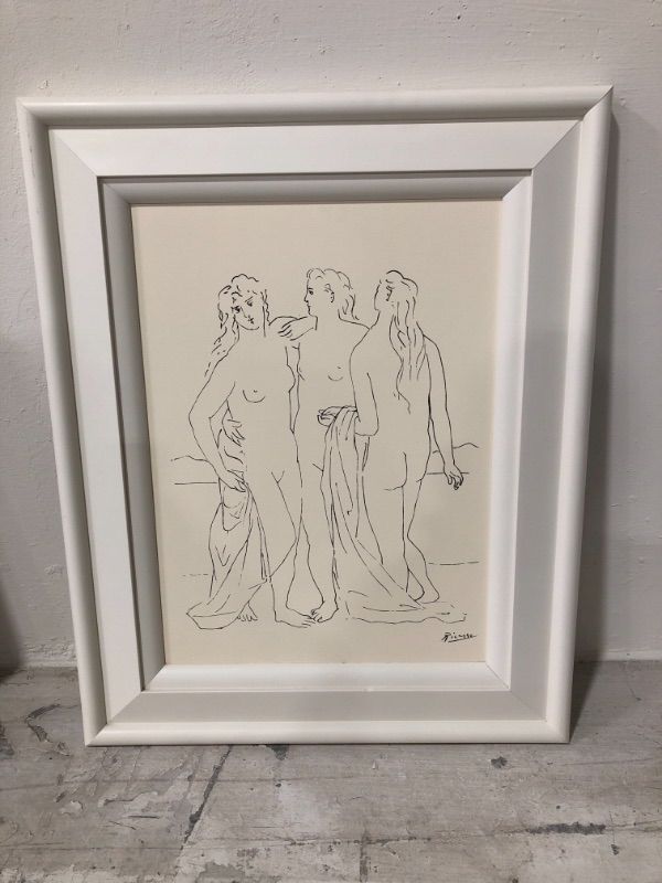 Photo 1 of Pablo Picasso Black  White Print Style Artwork Approx H 29 X W 12 Inches Framed in White