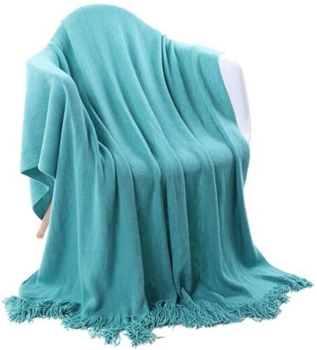 Photo 1 of BATTILO HOME Solid Blanket Cross Woven Aqua 50 x 60