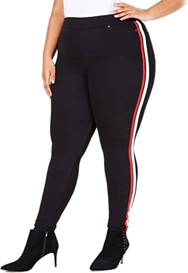 Photo 1 of SIZE 3X HUE Plus Size Racer Stripe Original Denim Leggings Black