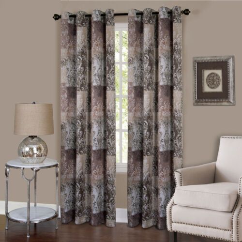 Photo 1 of 2 PANELS Vogue Brown Floral Transitional Window Curtain Panel Lined with 8 Grommet Panel 50 X 23