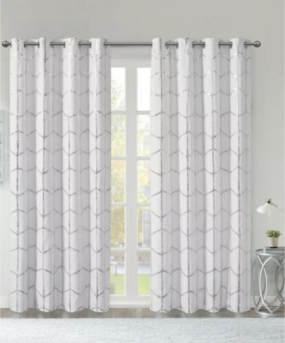 Photo 1 of 2 PANELS - WHITE INTELLIGENT DESIGN RAINA Curtain Panel NEW Metallic / WHITE 50 in x 84 in
