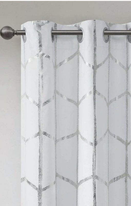 Photo 1 of 2 PANELS - WHITE INTELLIGENT DESIGN RAINA Curtain Panel NEW Metallic / WHITE 50 in x 84 in
