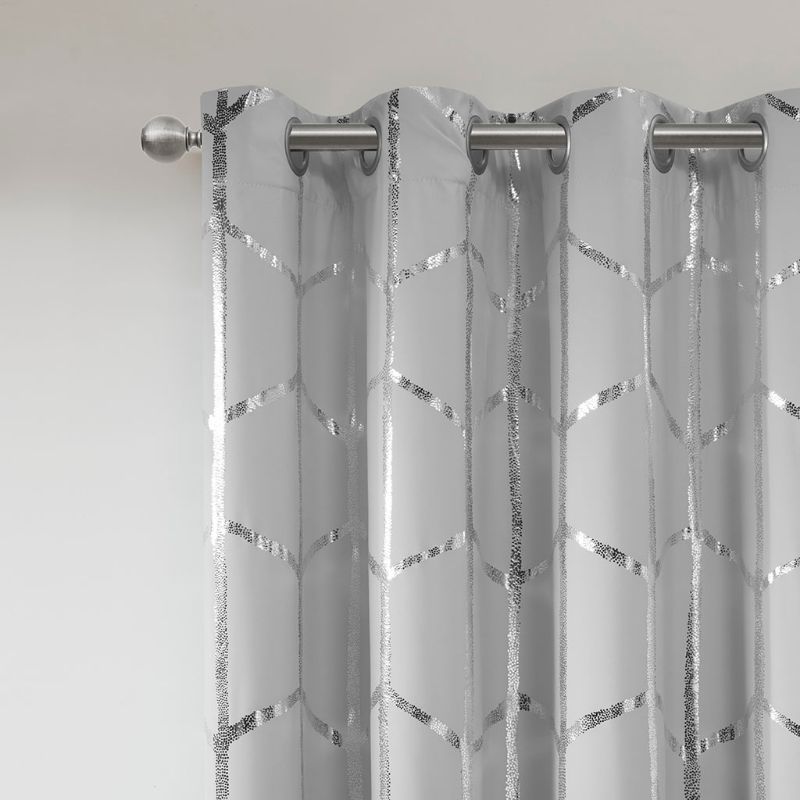Photo 2 of 2 PANELS - Intelligent Design Raina Total Blackout Metallic Print Grommet Top Curtain GREY 50 X 84