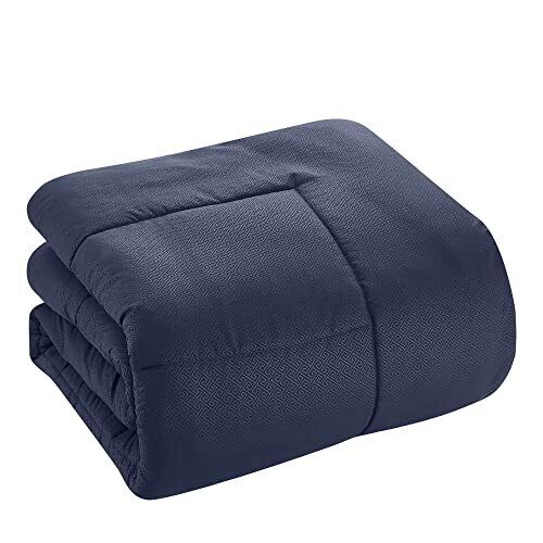 Photo 5 of KING 8 PIECES Sweet Home Collection Bed In A Bag with Dobby Stripe 1 Comforter, 2 Pillowshams, 1 Bedskirt, 1 Flat sheet, 1 Fitted sheet, 2 Pillowcases, KING - Navy