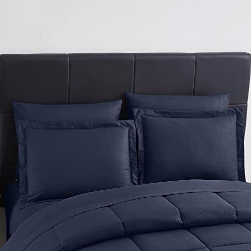 Photo 2 of KING 8 PIECES Sweet Home Collection Bed In A Bag with Dobby Stripe 1 Comforter, 2 Pillowshams, 1 Bedskirt, 1 Flat sheet, 1 Fitted sheet, 2 Pillowcases, KING - Navy