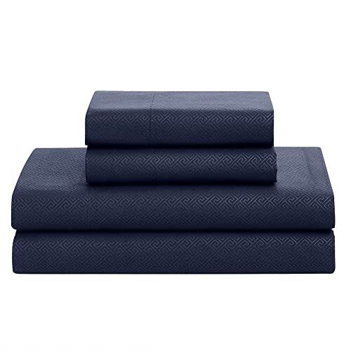 Photo 3 of KING 8 PIECES Sweet Home Collection Bed In A Bag with Dobby Stripe 1 Comforter, 2 Pillowshams, 1 Bedskirt, 1 Flat sheet, 1 Fitted sheet, 2 Pillowcases, KING - Navy