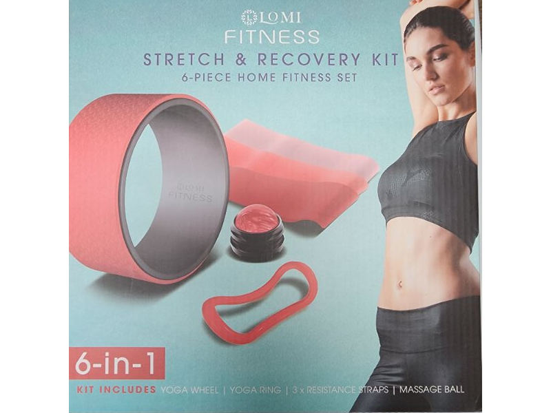 Photo 1 of Lomi Fitness Stretch Recovery Kit 6-Piece Home Fitness Set, Red. Yoga Wheel - yoga ring - 3x resistance strap - massage ball