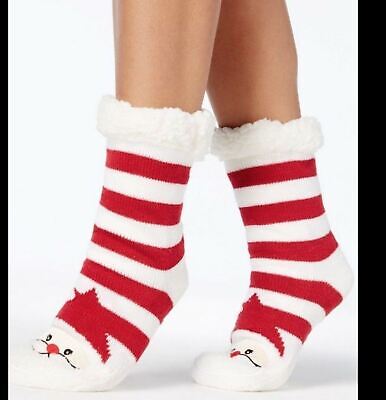 Photo 1 of Charter Club SANTA HOLIDAY Slipper Socks with Grippers Striped Christmas S/M