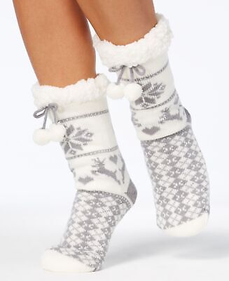 Photo 1 of Charter Club Women's Fair Isle Fleece Grippers Slipper Socks (L/XL, Grey)