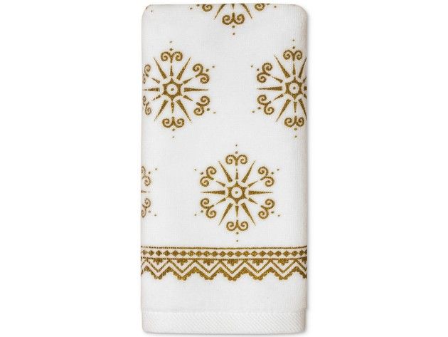 Photo 1 of Dena Majestic Winter Soft Cotton Two Piece Golden Snowflake-Print Fingertip Towel Gift Set