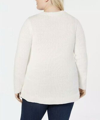 Photo 2 of 1X Style & Co. Women's Plus White Tonal Flower Embroidered Sweater Size 1X