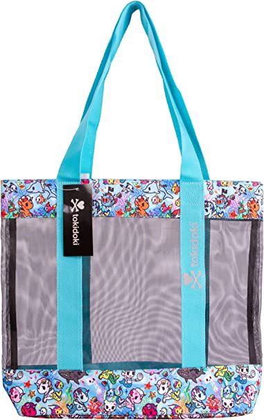 Photo 1 of Tokidoki Sea Punk Multi-Purpose Tote, Large 16.5” x 14.5” Mesh Sports Bag with 11” Aqua Blue Shoulder Straps