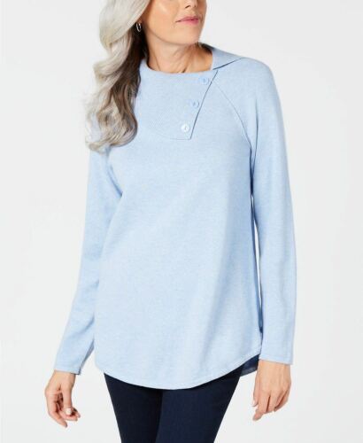 Photo 1 of Size S Karen Scott Women's  Envelope Button-Neck Sweater Blue Size S