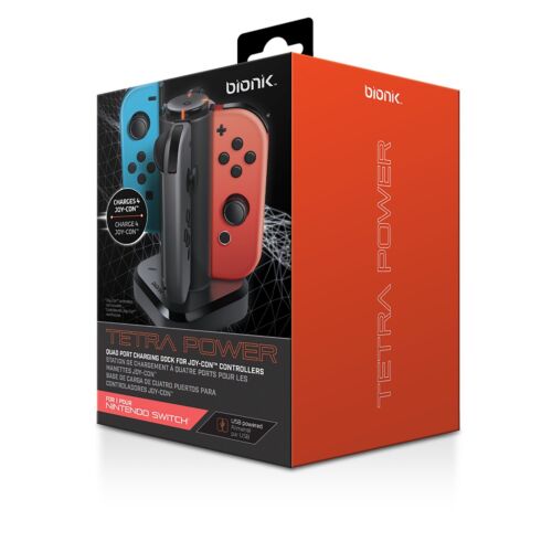 Photo 2 of BIONIK BNK-9019 TETRA POWER Nintendo Switch Quad Port Dock For Controllers Black. With this charge dock, you'll never have to worry about waiting for your controllers to charge again. (CONTROLLERS SOLD SEPARATELY)