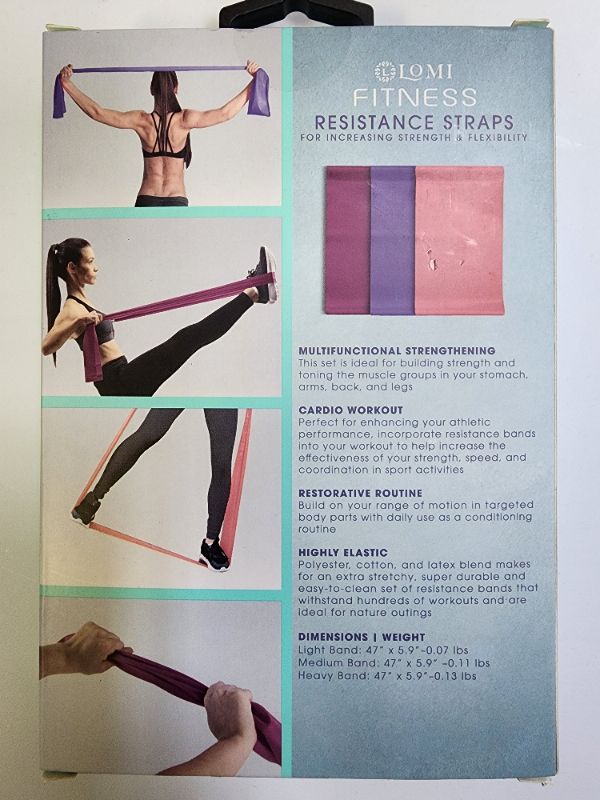 Photo 2 of Lomi Fitness Resistance Bands Exercising Strength Flexibility 3 pack