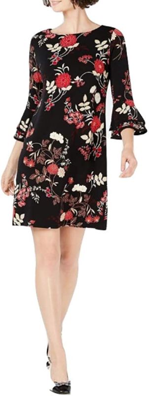 Photo 1 of XL Charter Club Printed Bell-Sleeve Shift Dress Deep Black Combo Size X-Large