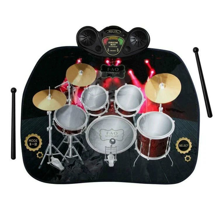 Photo 2 of FAO Schwarz Toy Tabletop Drum Mat, Created for Macy's. Featuring a cordless mat, dual speakers, and two drumsticks, this tabletop drum set has a touch-sensitive pad that produces eight different sounds. Each instrument is illustrated on the pad and produc