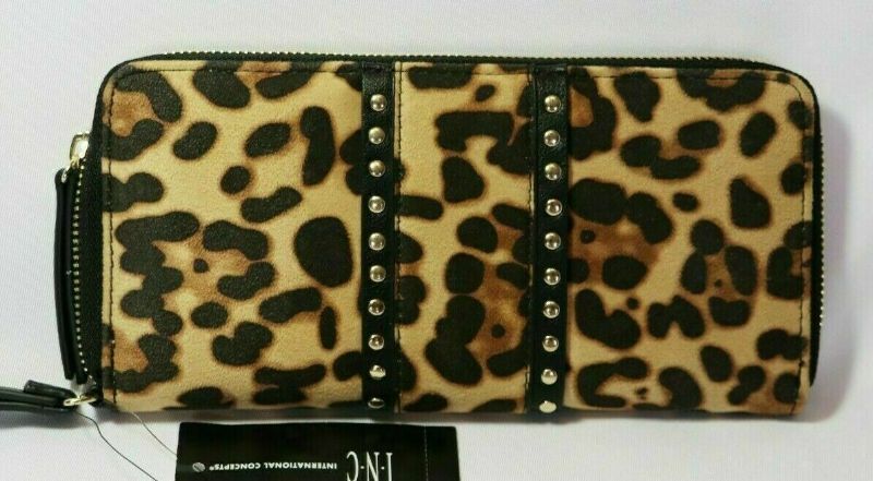 Photo 2 of INC Wristlet Hazell Zip Around Wallet Phone Case Fuzzy Leopard Black Brown