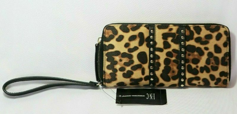 Photo 1 of INC Wristlet Hazell Zip Around Wallet Phone Case Fuzzy Leopard Black Brown