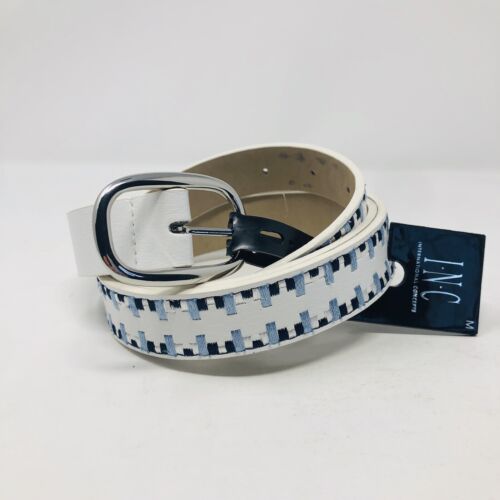 Photo 2 of INC International Concepts Women Laced Edge Belt Natural White Blue SIZE M