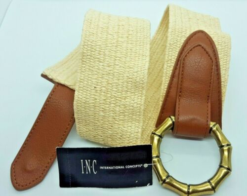 Photo 2 of INC International Concept bamboo buckle stretch women's belt -Tan - S/M