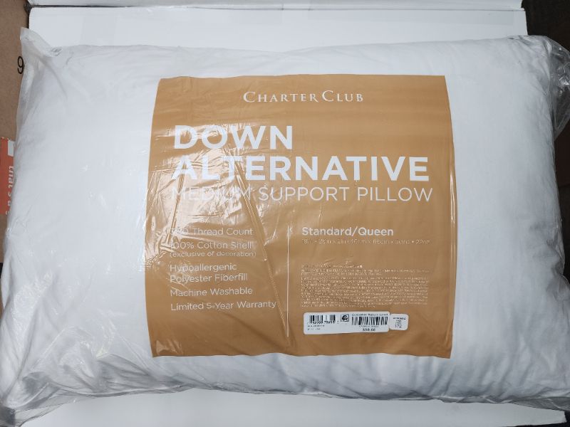 Photo 1 of Charter Club Medium Support Standard Queen Pillow Down Alternative (1) 300 TC Hypoallergenic