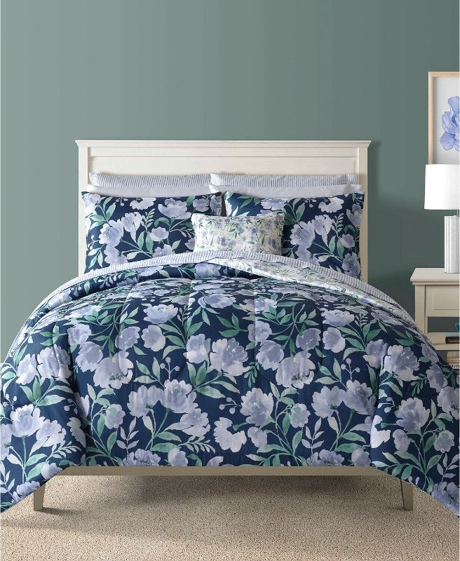 Photo 1 of KING SIZE Sunham Bella Blue 12-Pc. Reversible King Comforter set
Includes, Reversible comforter, 2 reversible shams, 1 solid sheet, 1 printed sheet set and a decorative pillow