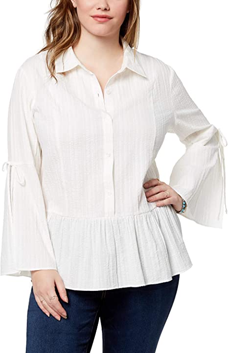 Photo 1 of PLUS SIZE 2X Style & Co. Plus Size Cotton Bell-Sleeve Peplum Shirt White  2X