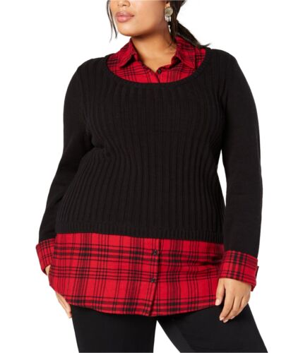 Photo 1 of PLUS SIZE 2X STYLE COMPANY Women's Black Plaid Layered Look Long Sleeve Sweater 