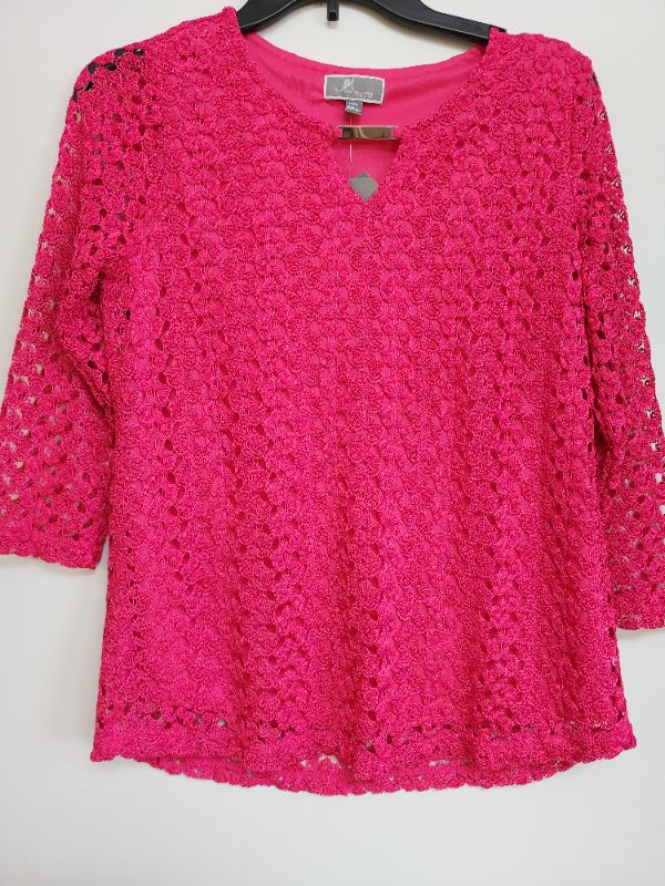 Photo 1 of PETITE M JM COLLECTION WOMEN'S LACE 3/4 SLEEVE TOP STEEL ROSE
